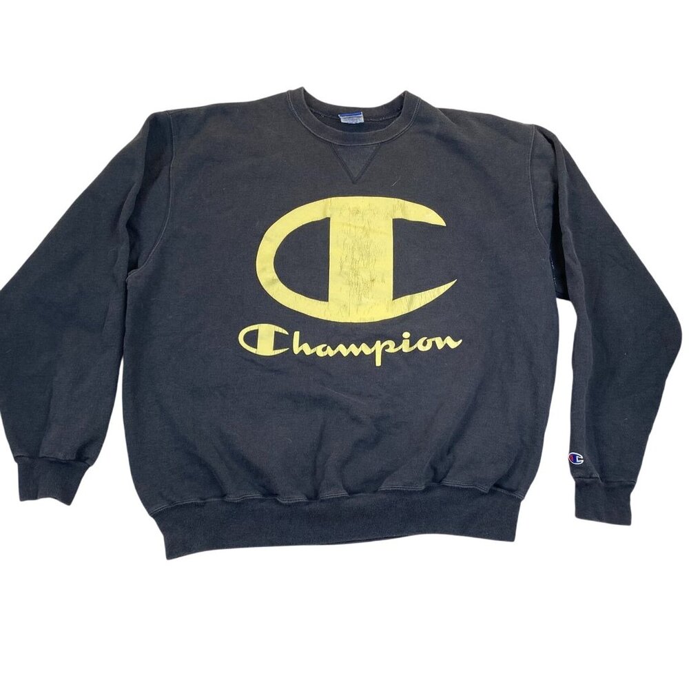 Vintage Champion Mens Sweatshirt Size XXL Crew Neck Pullover Activewear Black